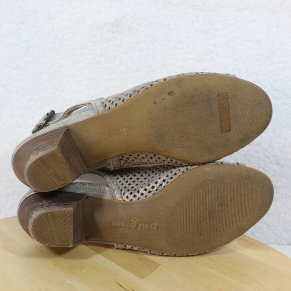Paul Green Sandals Womens 7 US Gray Metallic Leather Slingback Lois Perforated - Picture 6 of 10